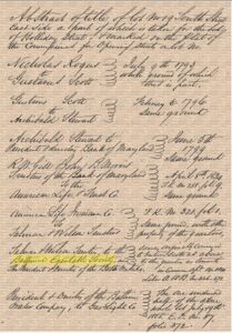Handwritten historical ledger page from Baltimore Equitable Society, mid-1800s