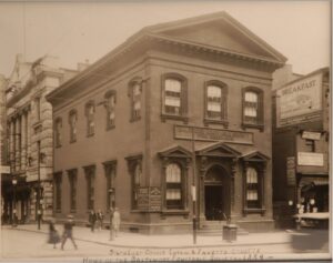 Vintage photograph of the Eutaw Savings Bank building at Eutaw and Fayette Streets, purchased by Baltimore Equitable in 1889
